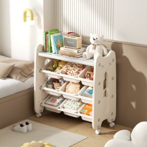 Gergerland Kids Storage Organizer 9 Storage Bins and 1 Shelf - Creme White