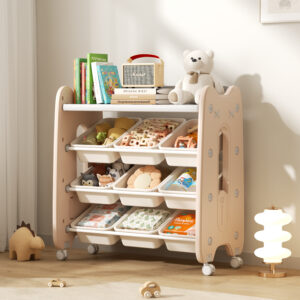 Gergerland Kids Storage Organizer 9 Storage Bins and 1 Shelf - Latte Color